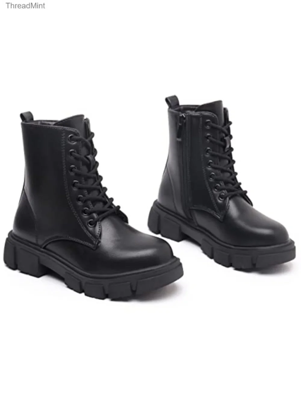 Girls Combat Boots Lace-Up Side Zipper Ankle Booties Water Resistant